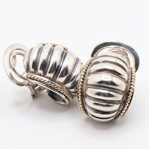 Vintage Sterling Silver Lagos Caviar 18K Gold Accent Omega Back Earrings